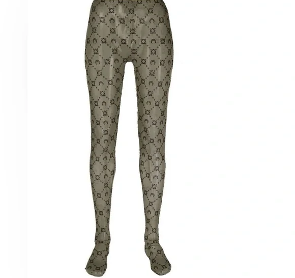 Moon print flocked flower mesh see-through long-sleeved bottoming shirt