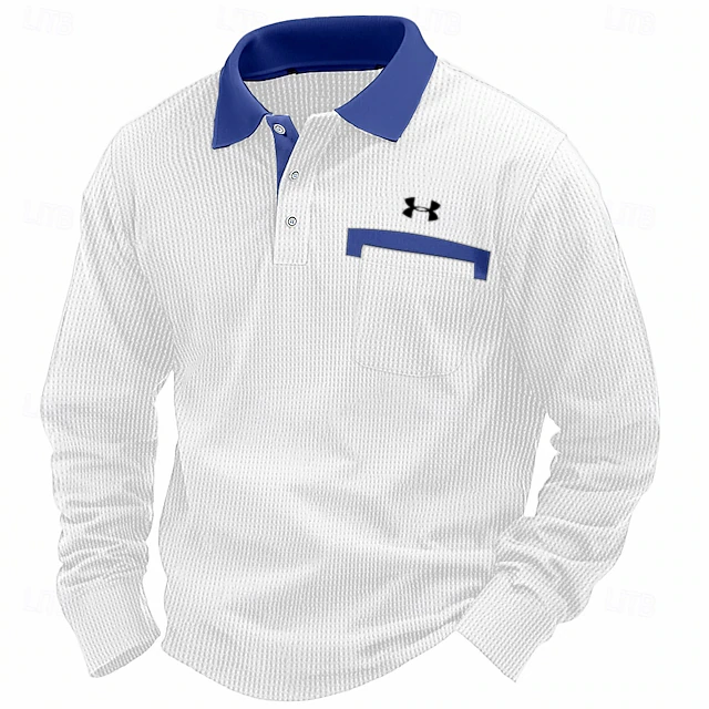 Men's Cotton Waffle Collar Casual Business Polo Shirt