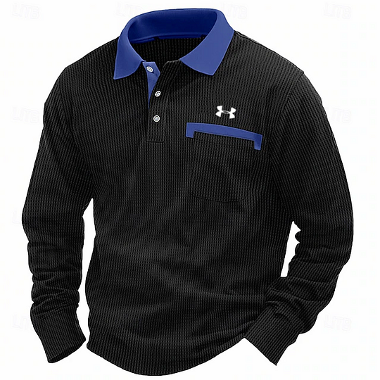 Men's Cotton Waffle Collar Casual Business Polo Shirt