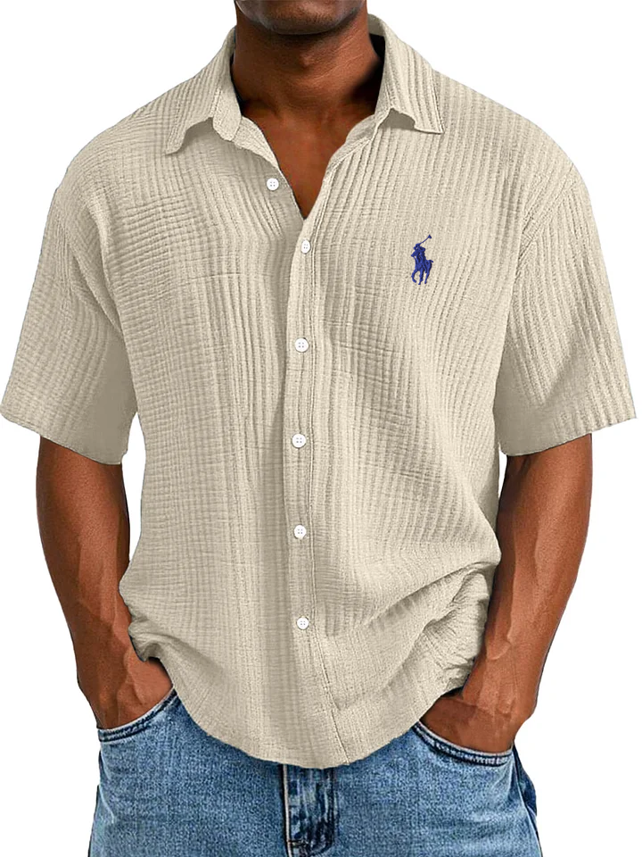 Men's Casual Loose And Comfortable Textured Short-sleeved Shirt