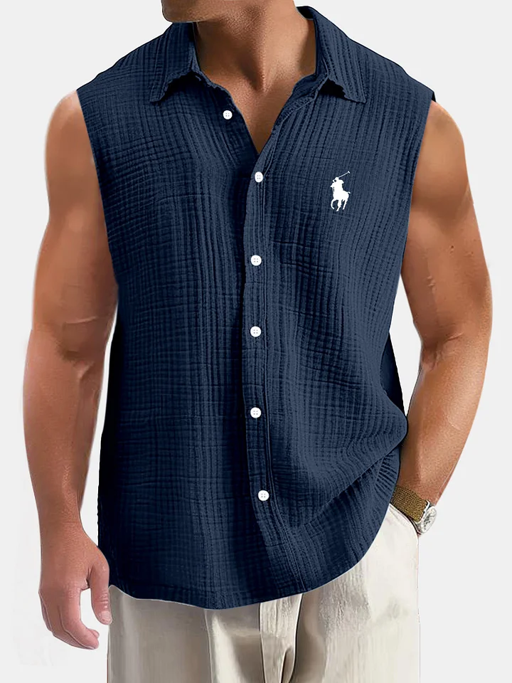 Men's Casual Loose And Comfortable Textured Sleeveless Shirt