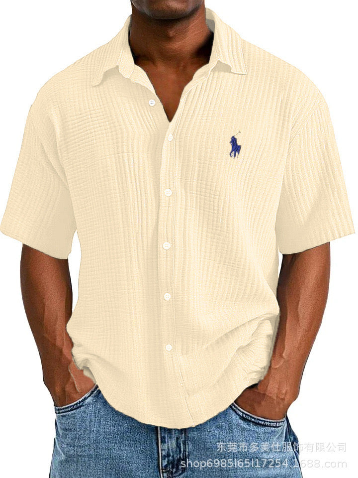Men's Casual Loose And Comfortable Textured Short-sleeved Shirt