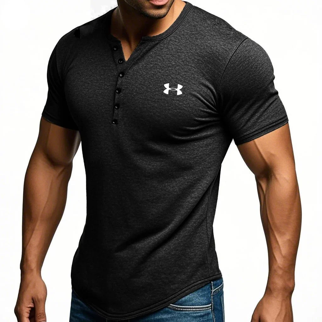 Men's V-Neck Button Casual Soft T-shirt