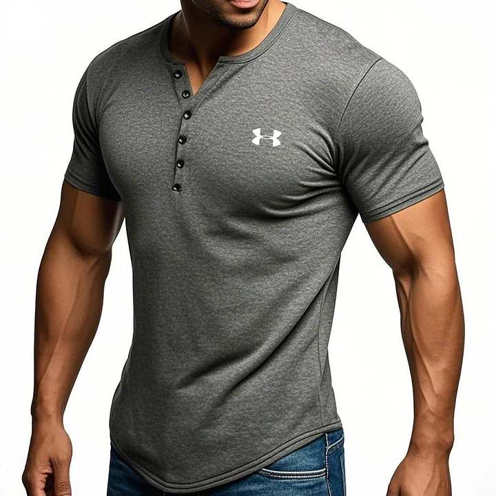 Men's V-Neck Button Casual Soft T-shirt