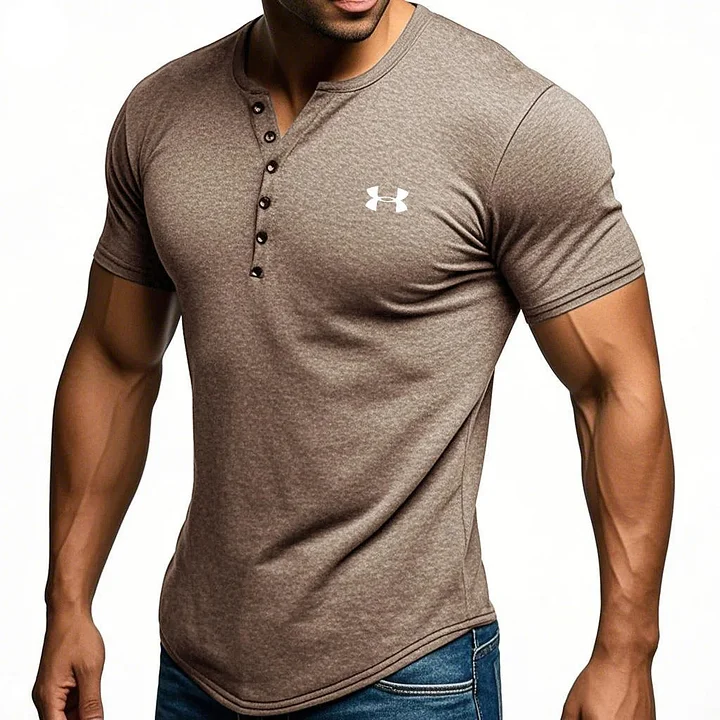 Men's V-Neck Button Casual Soft T-shirt