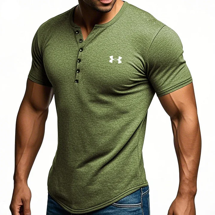 Men's V-Neck Button Casual Soft T-shirt