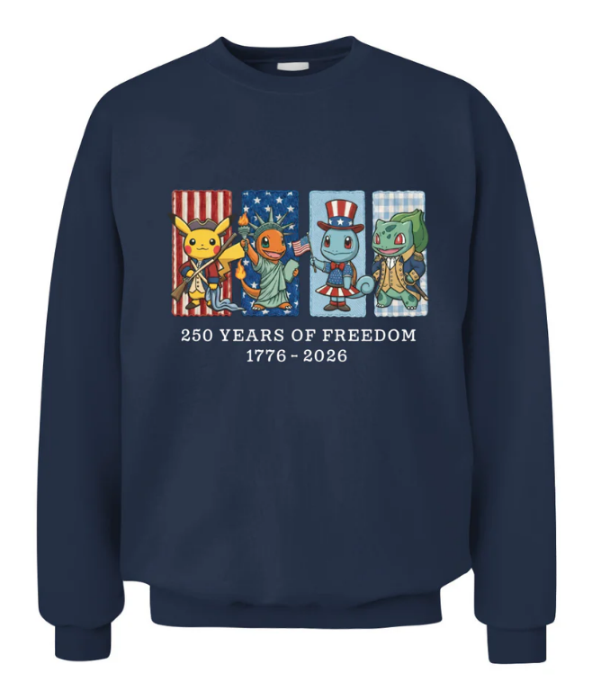 Pokemon 250 Years ofFreedom 1776-2026Patriotic Printed GraphicHoodie Sweatshirt T-Shirt $31.95