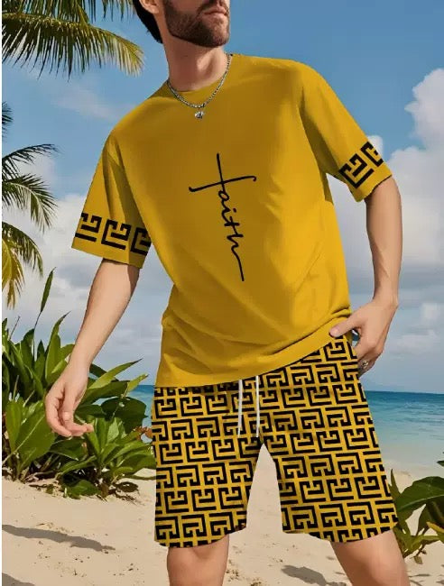 Men's Breathable Mesh Short-Sleeve Shirt and Shorts Set