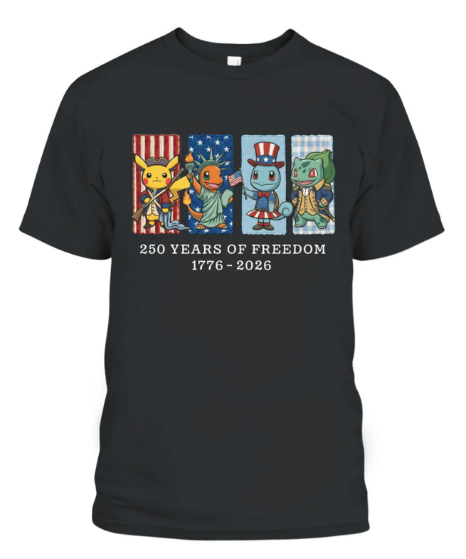 Pokemon 250 Years ofFreedom 1776-2026Patriotic Printed GraphicHoodie Sweatshirt T-Shirt $31.95