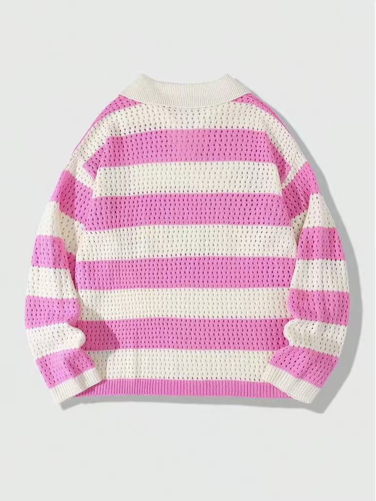 Striped short-sleeve knit polo shirt