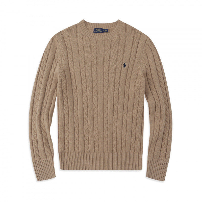 Crew neck embroidered cotton sweater