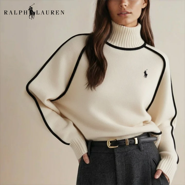 Elegant Contrasting Knit Turtleneck Sweater || Clearance Sale
