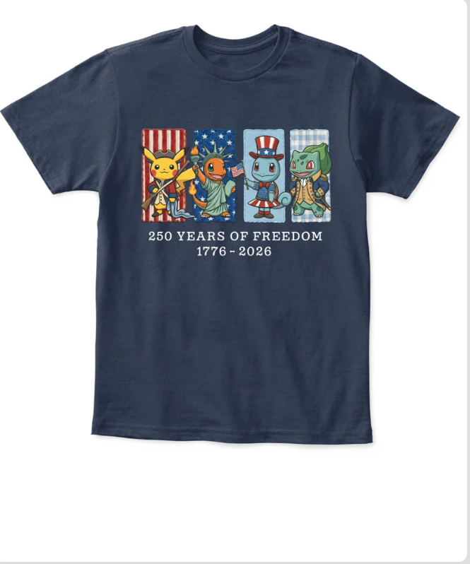 Pokemon 250 Years ofFreedom 1776-2026Patriotic Printed GraphicHoodie Sweatshirt T-Shirt $31.95