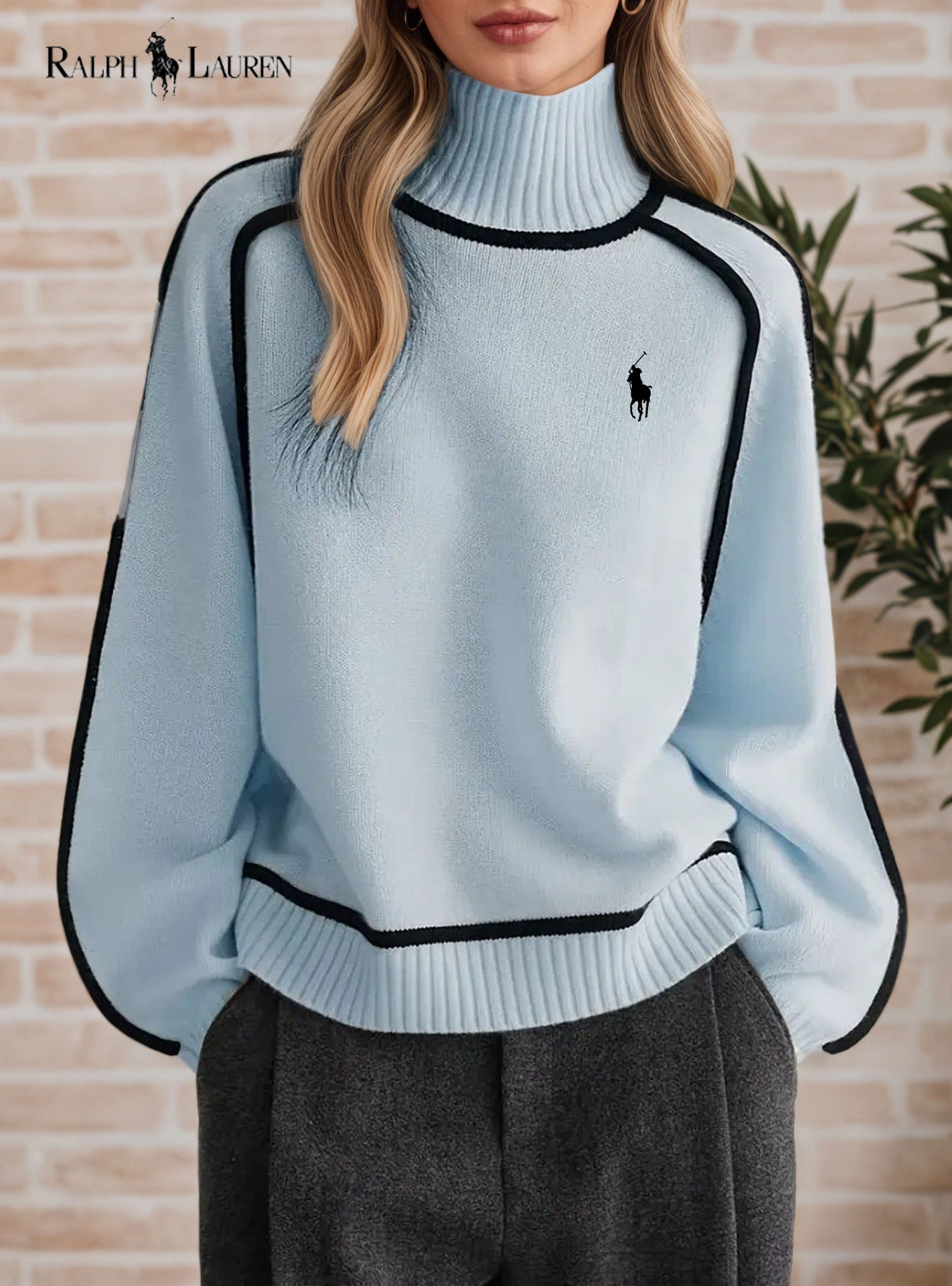 Elegant Contrasting Knit Turtleneck Sweater || Clearance Sale