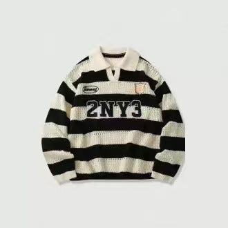 Striped short-sleeve knit polo shirt