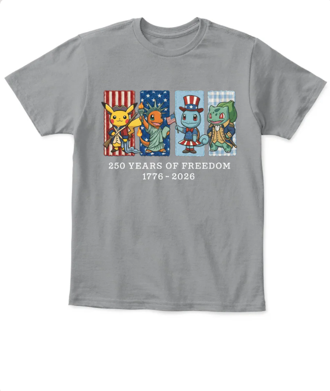 Pokemon 250 Years ofFreedom 1776-2026Patriotic Printed GraphicHoodie Sweatshirt T-Shirt $31.95