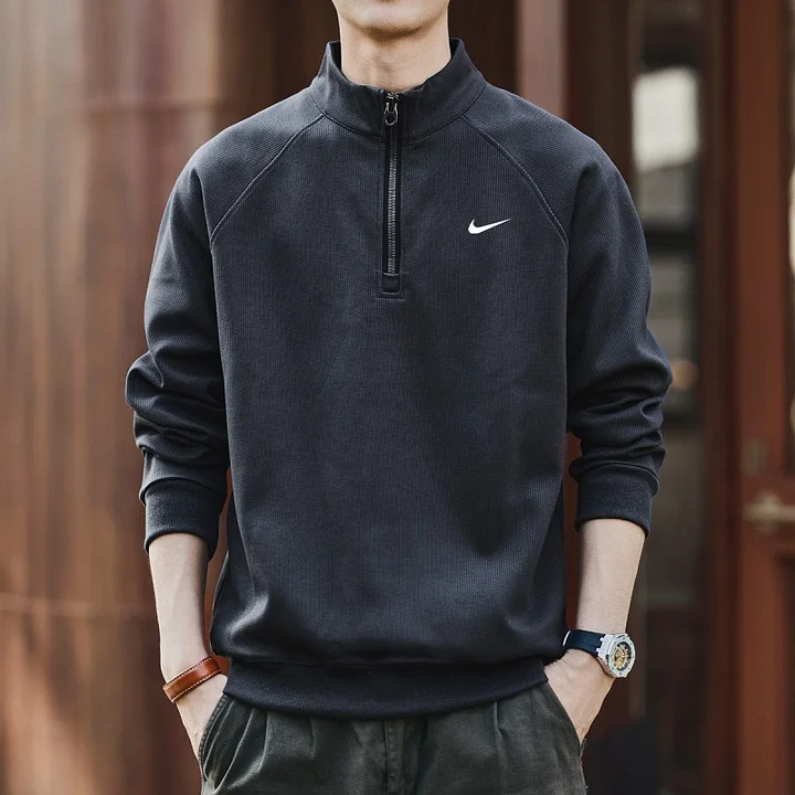 Men's Vintage Half-Zip Pullover Casual Stand Collar Sweatshirt