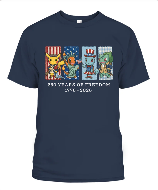 Pokemon 250 Years ofFreedom 1776-2026Patriotic Printed GraphicHoodie Sweatshirt T-Shirt $31.95