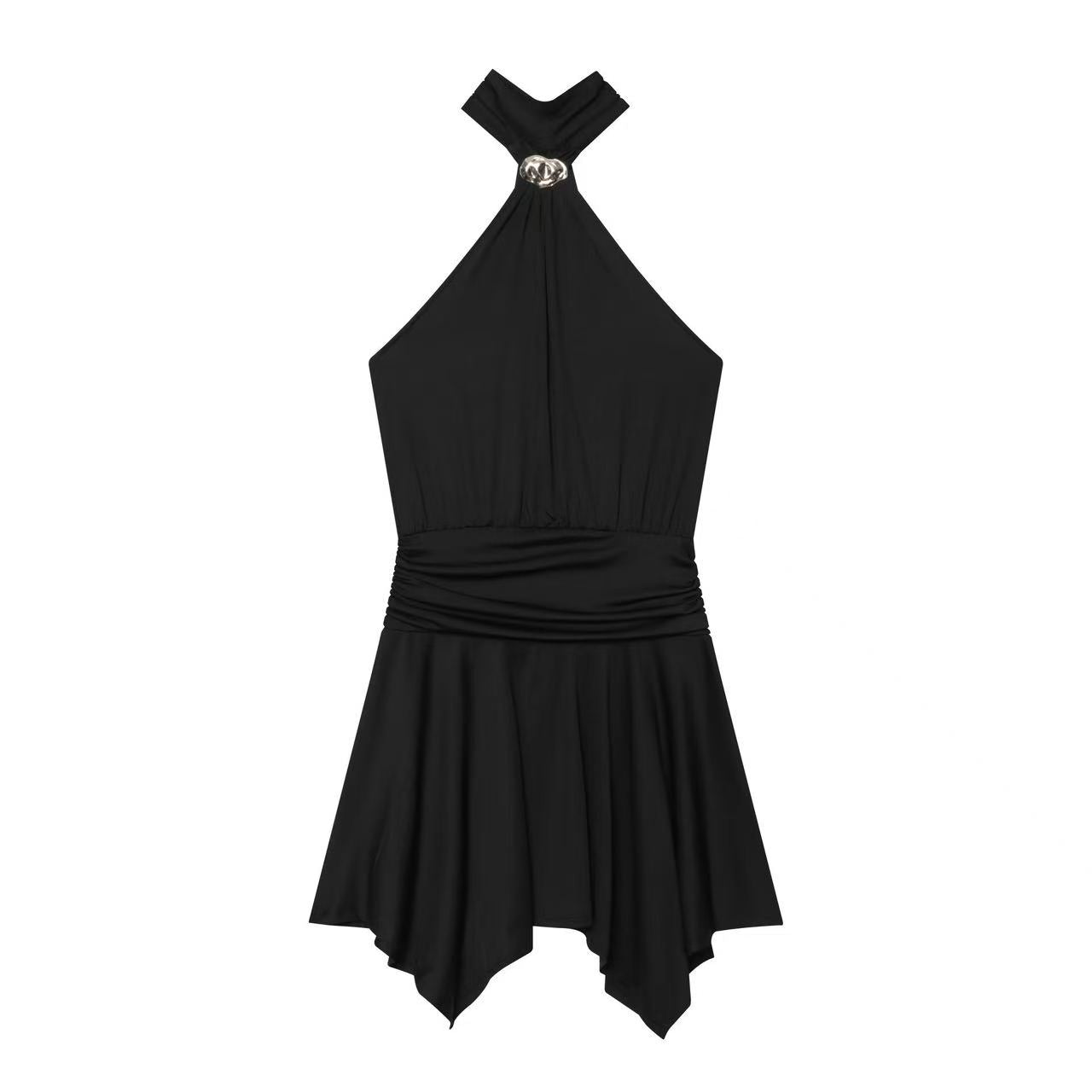 Flared-skirt halterneck dress