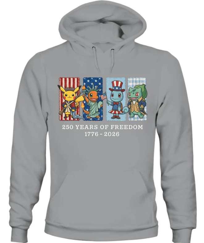 Pokemon 250 Years ofFreedom 1776-2026Patriotic Printed GraphicHoodie Sweatshirt T-Shirt $31.95