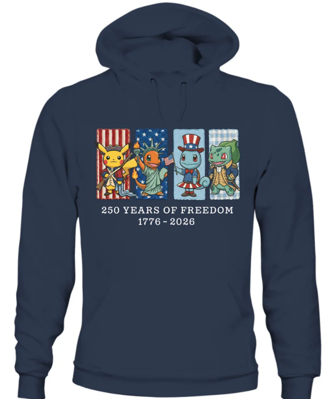 Pokemon 250 Years ofFreedom 1776-2026Patriotic Printed GraphicHoodie Sweatshirt T-Shirt $31.95