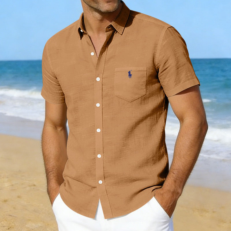 Men's Casual Short-Sleeve Linen Shirt