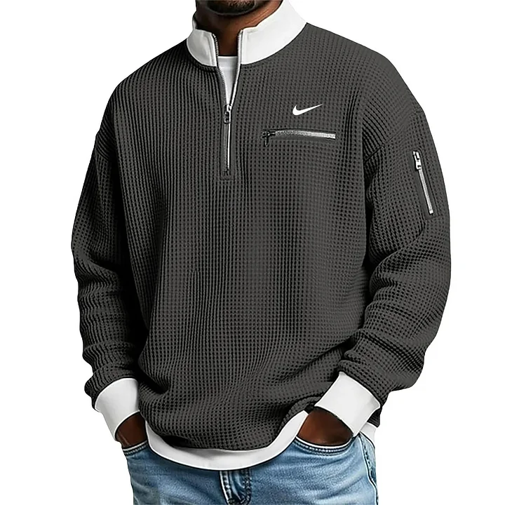 2026 Men's Casual Fashion Up Collar Contrasting Zipper Sweatshirt