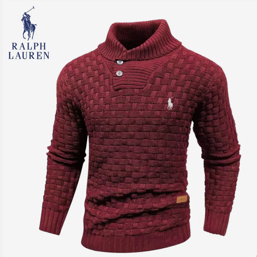 Men's collared knitted stretch pullover sweater