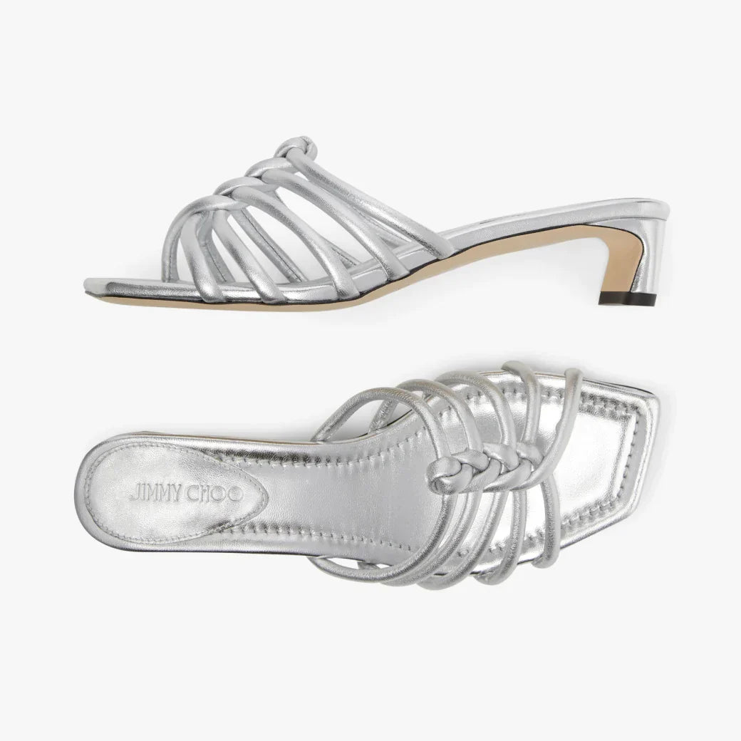 J**C* new silver metallic leather mules