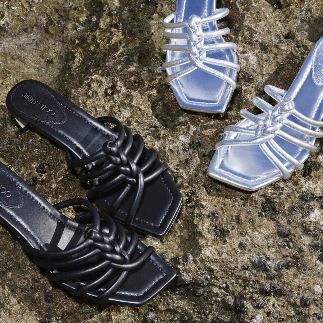 J**C* new silver metallic leather mules