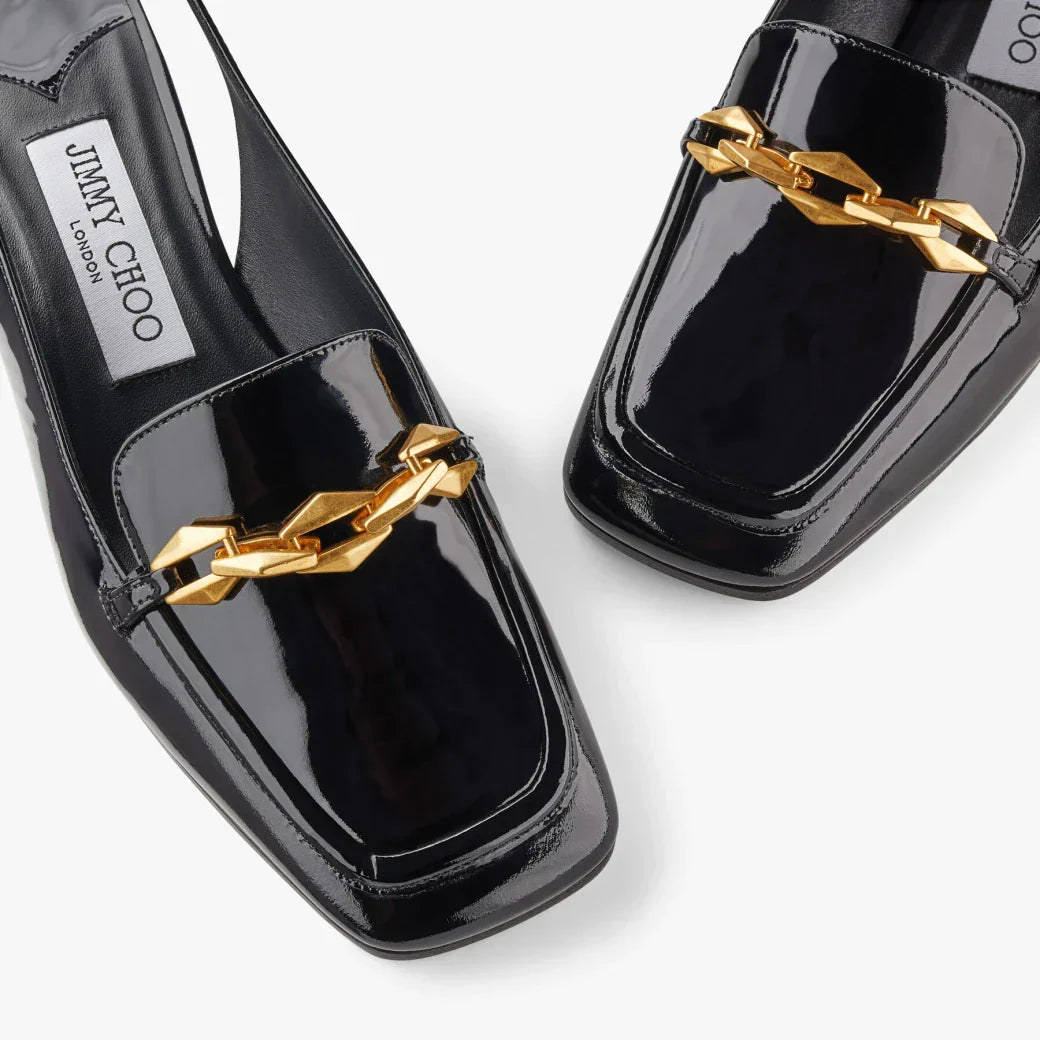 JC**    1: 1 VIP Soft patent leather chain-embellished slingback pumps