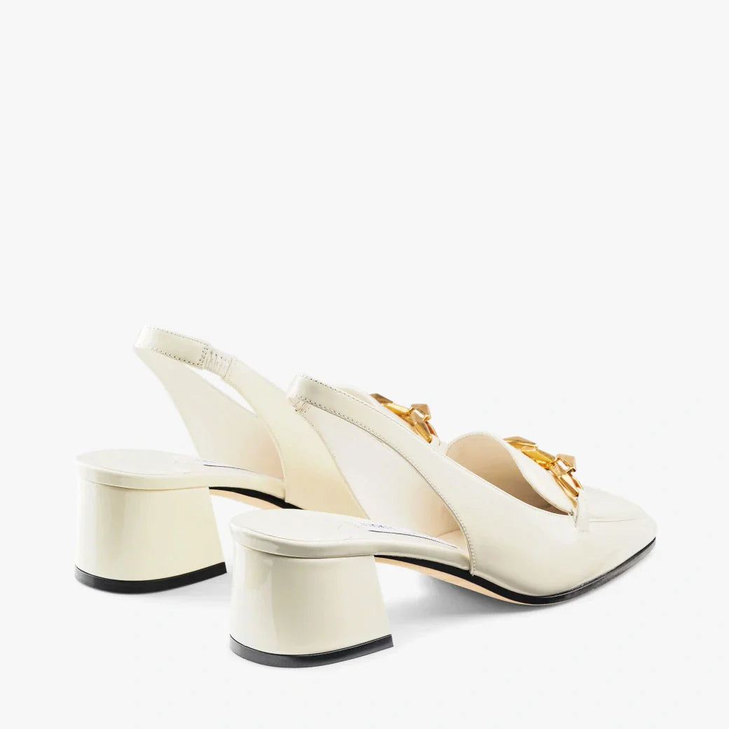 JC**    1: 1 VIP Soft patent leather chain-embellished slingback pumps