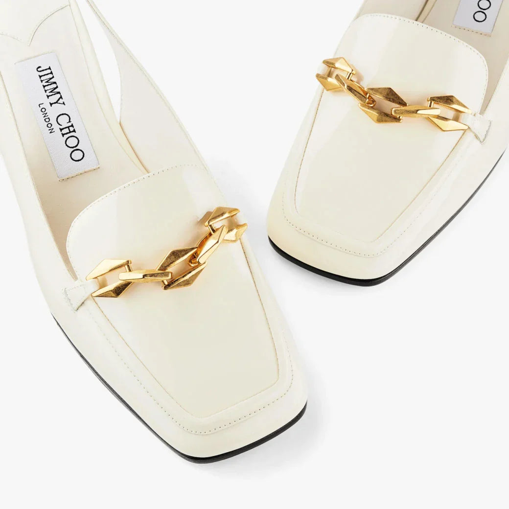 JC**    1: 1 VIP Soft patent leather chain-embellished slingback pumps