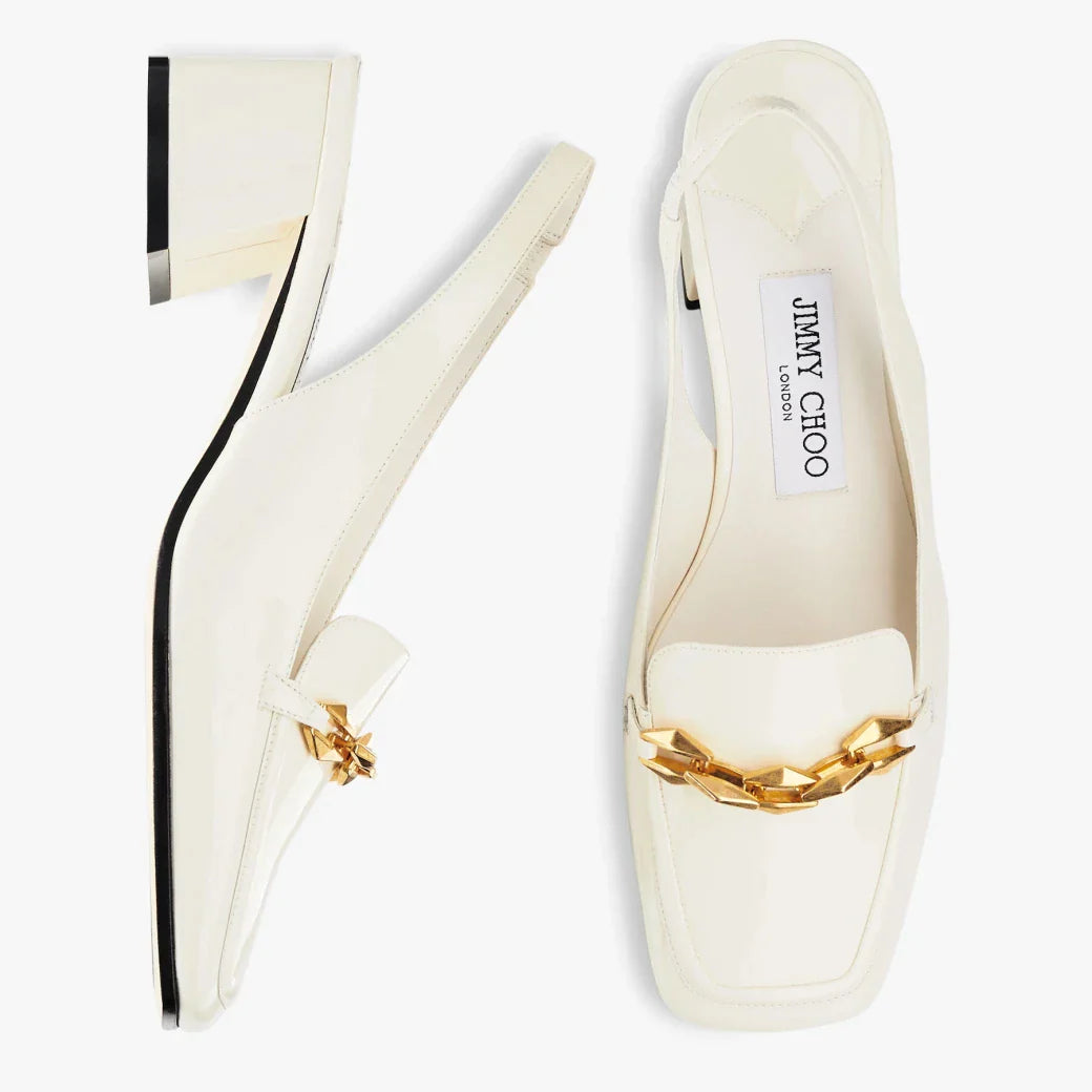 JC**    1: 1 VIP Soft patent leather chain-embellished slingback pumps