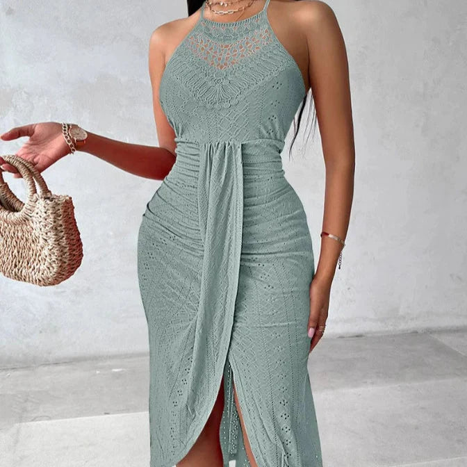 Solid Color Cutout Long Dress