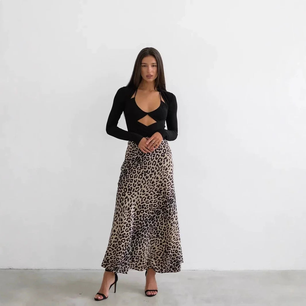 Leopard Print Silky Long Dress