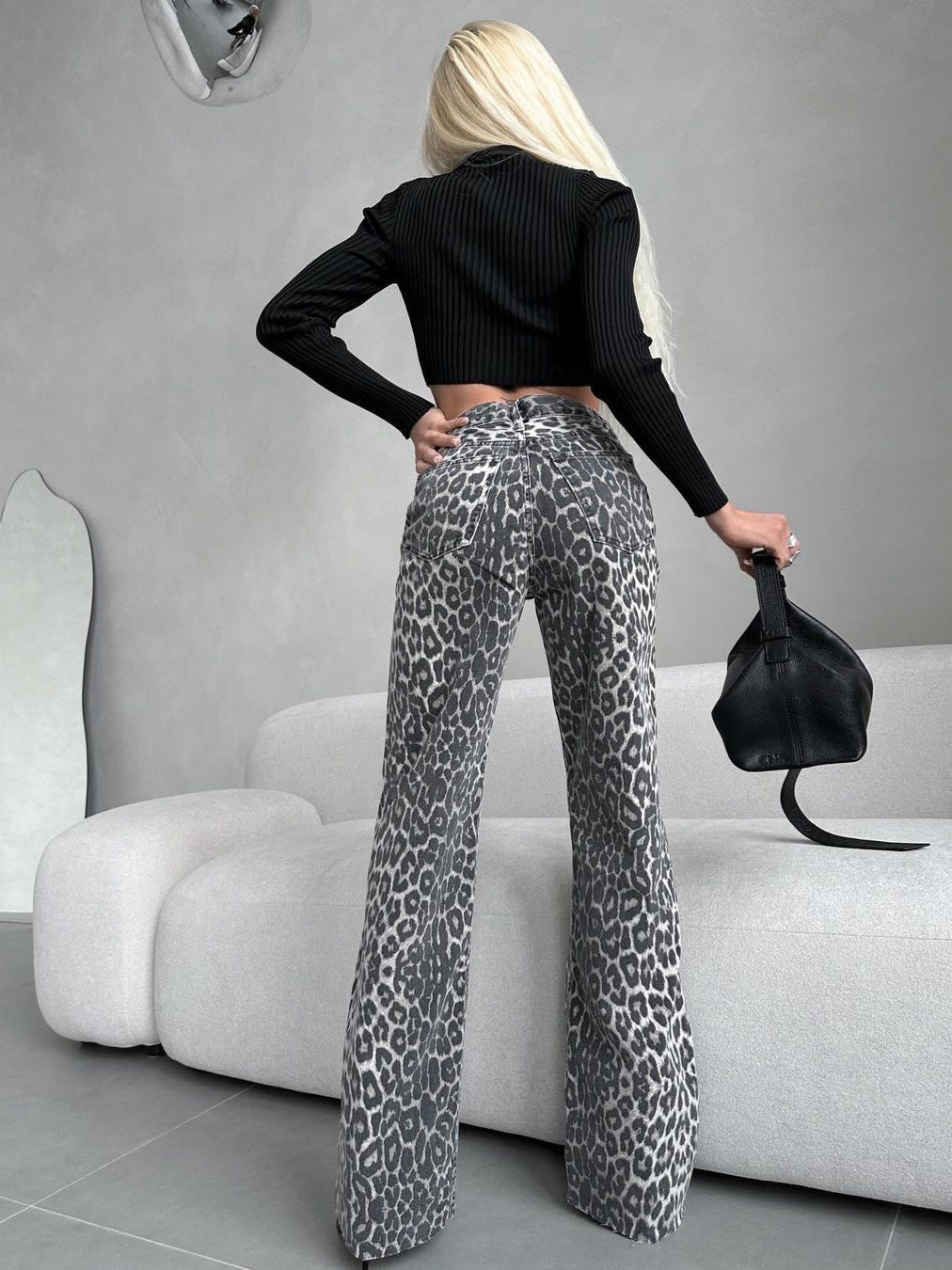 Leopard Print High Waisted Straight Leg Pants