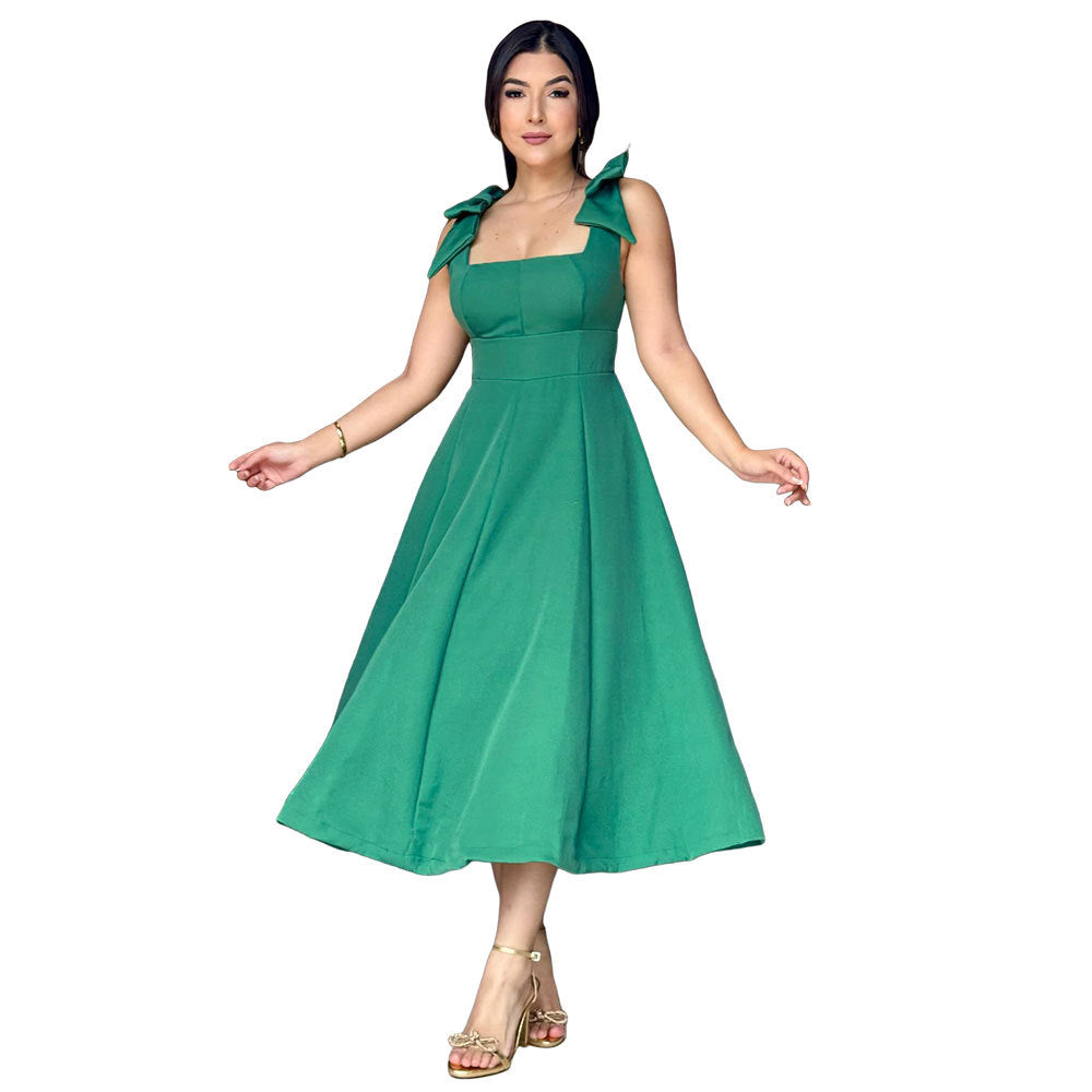 Suspender bow temperament long dress