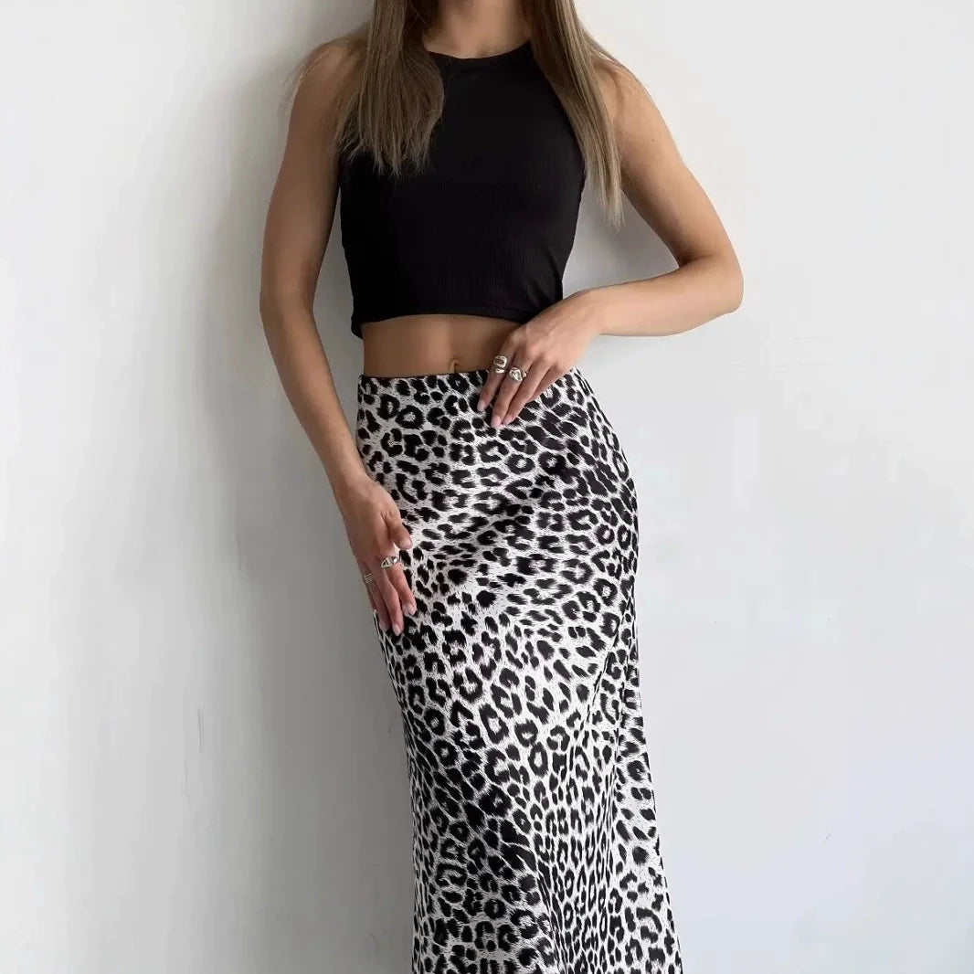 Leopard Print Silky Long Dress