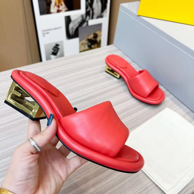 FEN* Metal Square Heel Slingback Flip-Flops