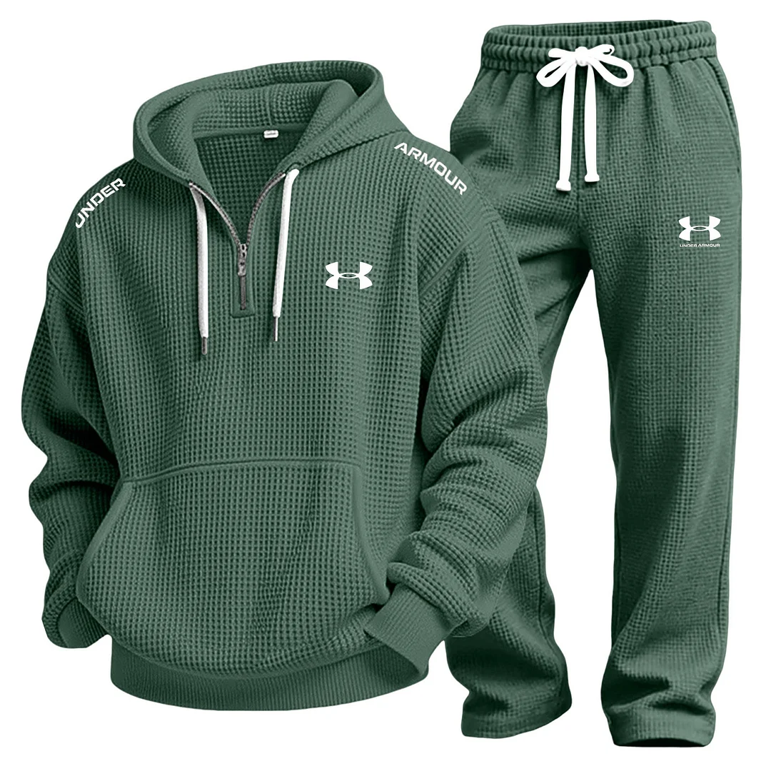 Men's Waffle-Knit Casual Hooded Sweatshirt Set