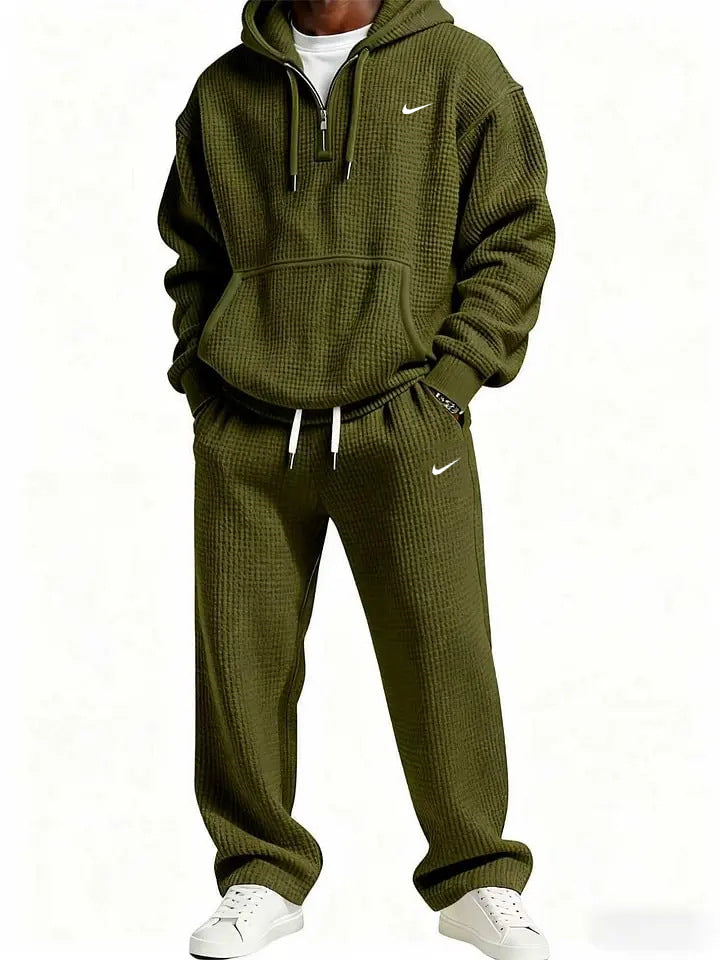 Men's Waffle Knit Hoodie and Sweatpants Set