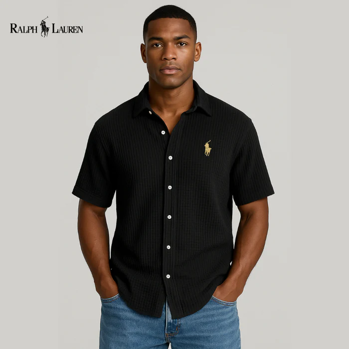 Men's Casual Loose And Comfortable Textured Short-sleeved Shirt