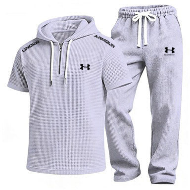 Men's Waffle-Knit Short-Sleeve Hoodie and Shorts Set