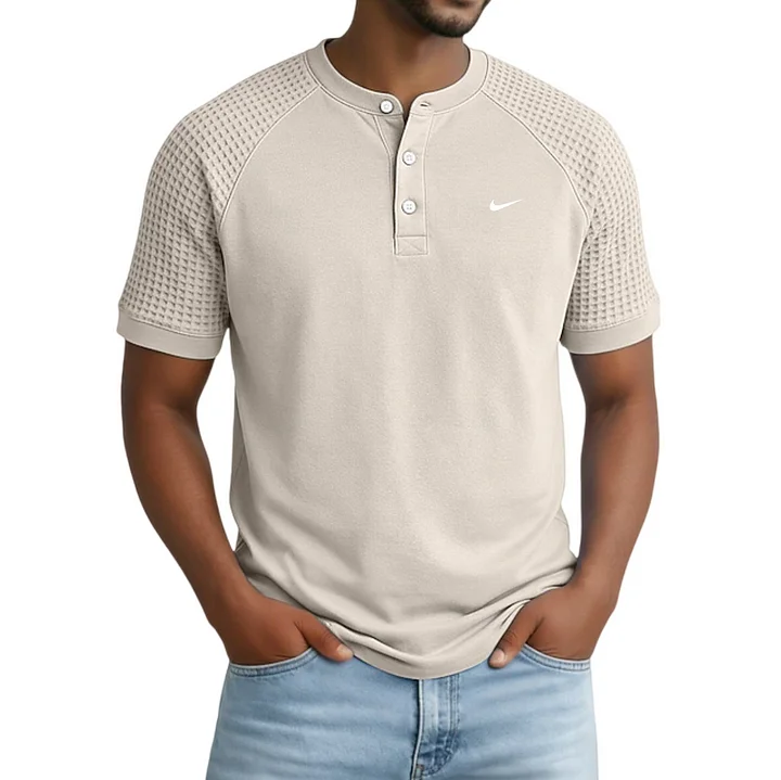 2026 Men's Casual Button Raglan Sleeve Waffle Henley Collar Short-Sleeve T-Shirt