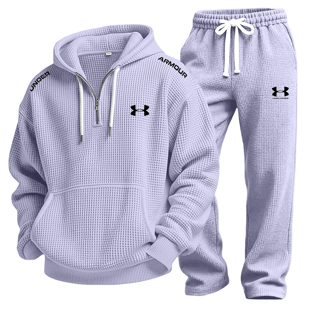 Men's Waffle-Knit Casual Hooded Sweatshirt Set