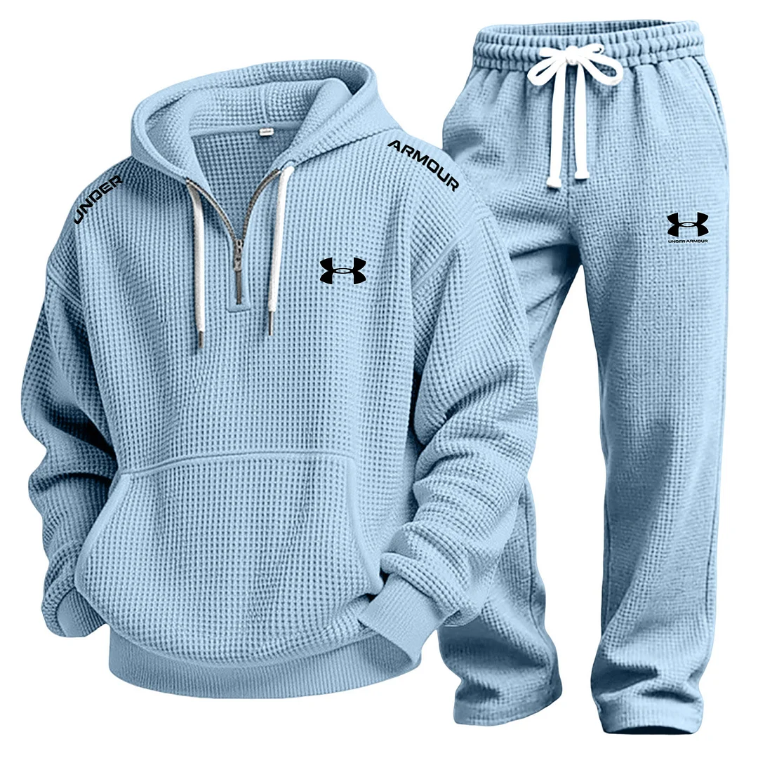 Men's Waffle-Knit Casual Hooded Sweatshirt Set