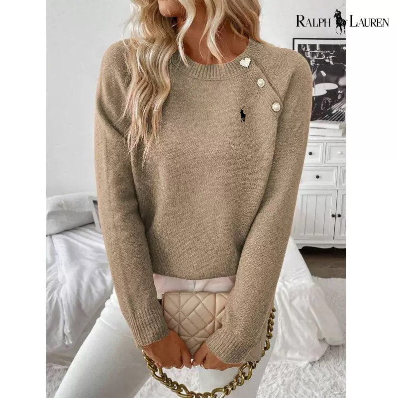 Classic Button-Shoulder Knit Sweater
