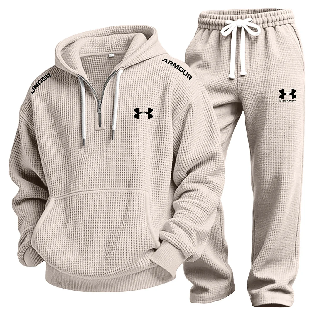 Men's Waffle-Knit Casual Hooded Sweatshirt Set