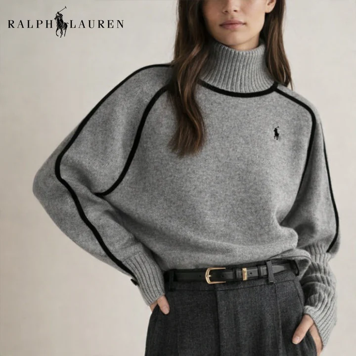 Elegant Contrasting Knit Turtleneck Sweater || Clearance Sale
